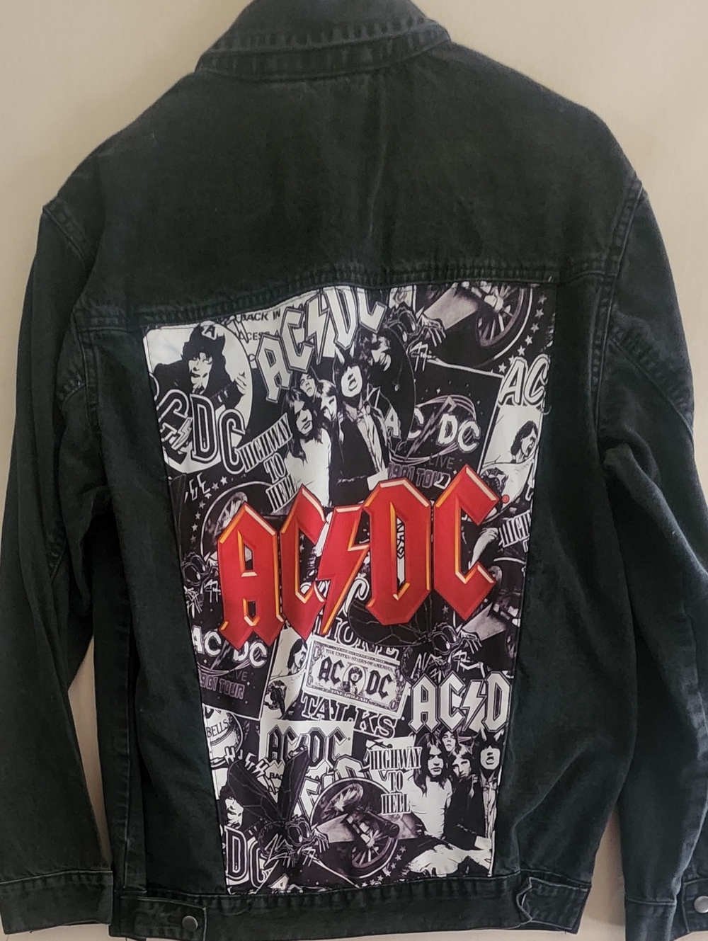 AC/DC Black Denim Jacket with Red Logo Back Patch